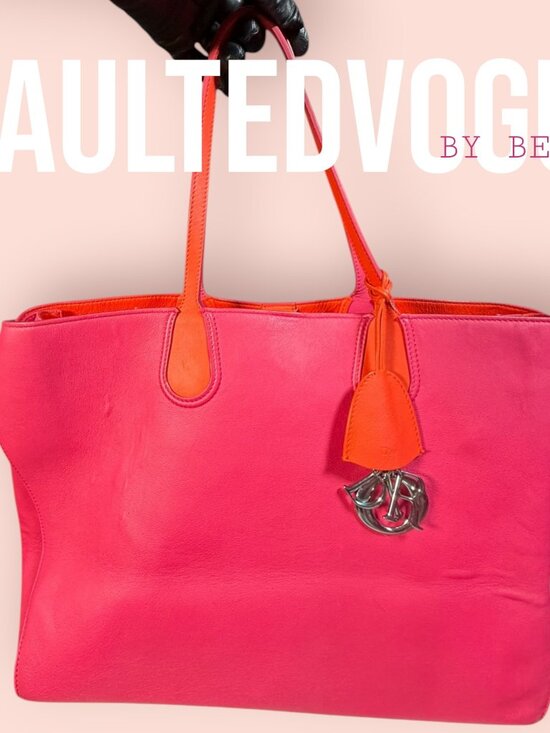 Dior Handbags - Christian Dior Addict Tote Bag Pink Orange Leather Dior Charm Shoulder Bag Large